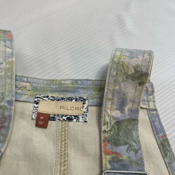 Anthropologie Pilcro Cut-Off Short Overalls Shortalls Floral Watercolor 26 NWT - Picture 5 of 7